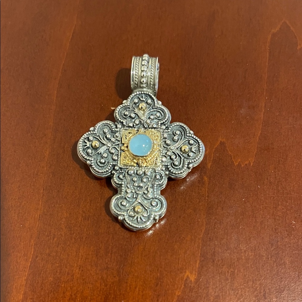 *Price Firm* SIGNED Konstantino Sterling & 18k Gold Cross Enhancer Pendant